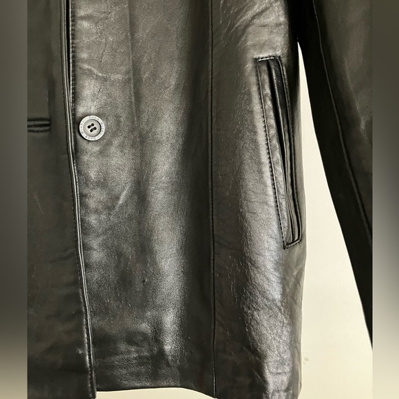 Dona Michi Leather Jacket Coat Women’s M Black Mid Length 3 Button with Pockets - Picture 5 of 8